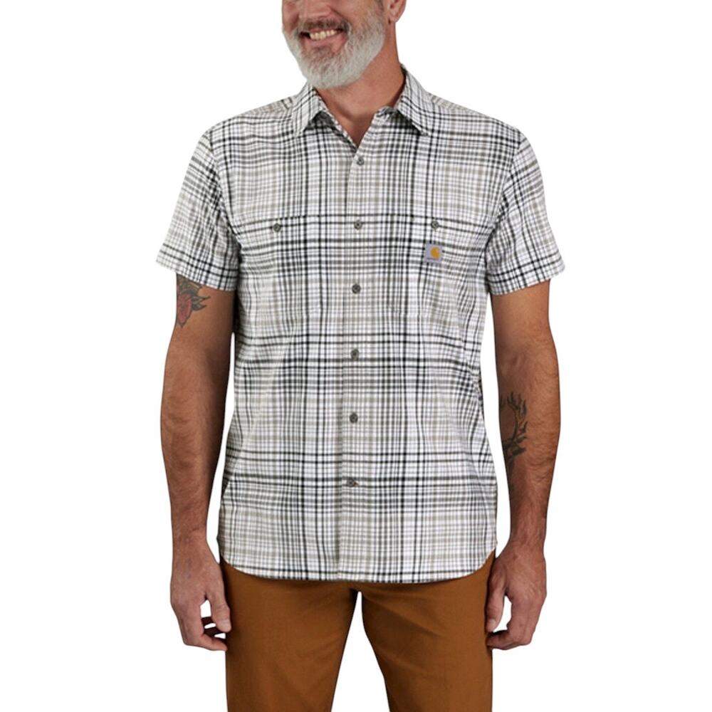 Carhartt Men's Rugged Flex Plaid Print Short Sleeve Button Down Shirt, Size 2XL
